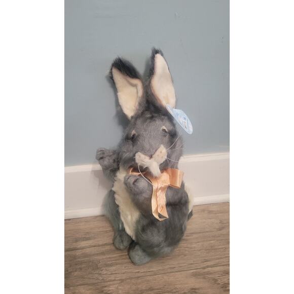 Dakin Real Bunny Gray Plush Rabbit 18” with Bow NWT Lifelike Animal Applause... - Picture 1 of 9